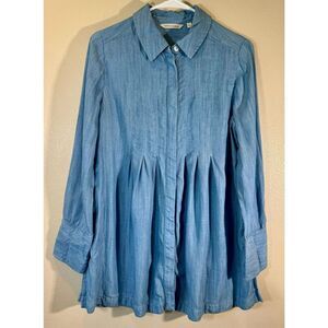 Soft Surroundings Denim Chambray Beachy Coastal Button Front Tunic Top XS